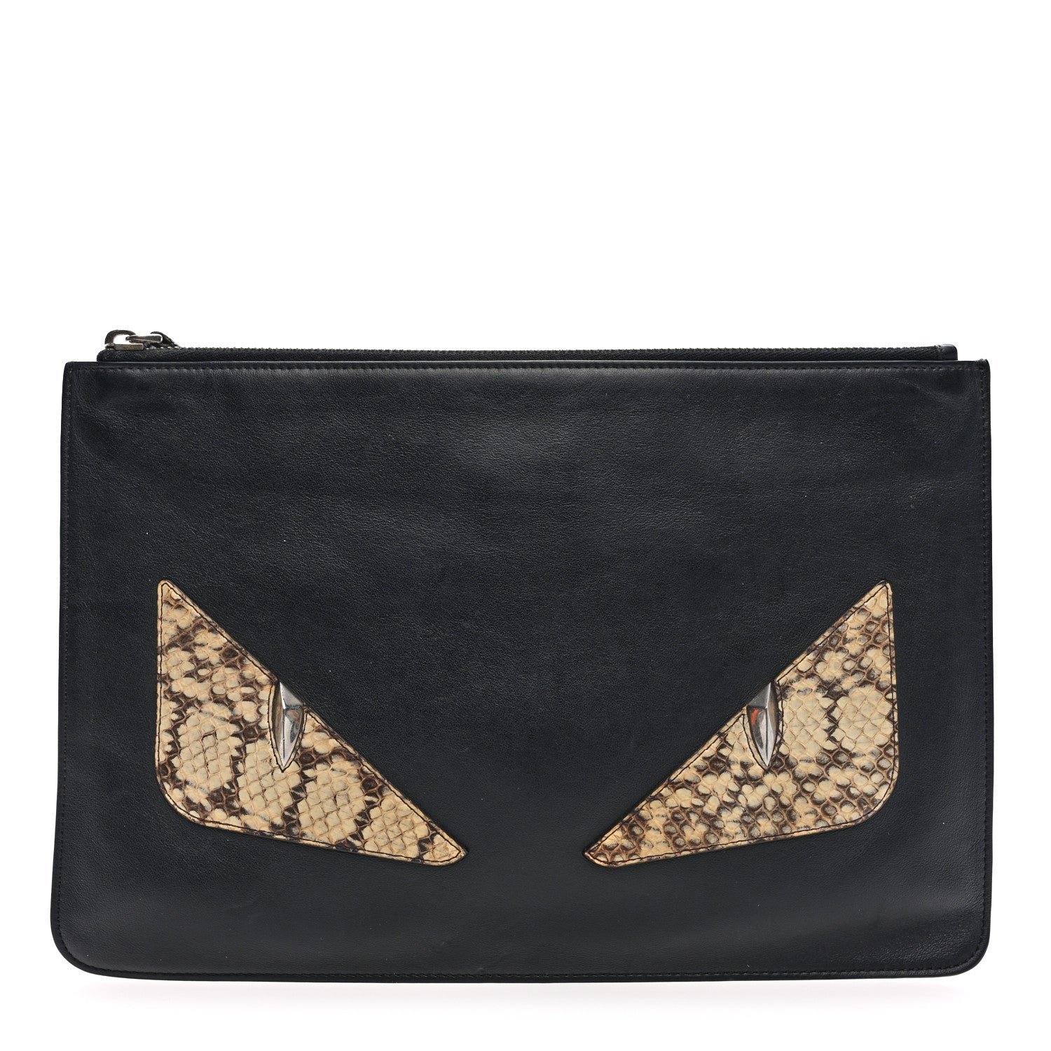 Fendi Vitello Snakeskin Monster Eyes Inlay Pouch Black