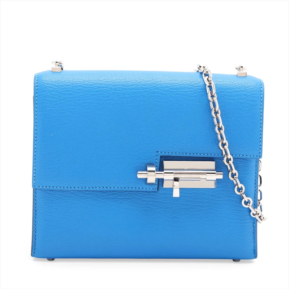 Hermès Verlou Chain Mini Chèvre Mysore Blue Zellige Silver Metal Fittings