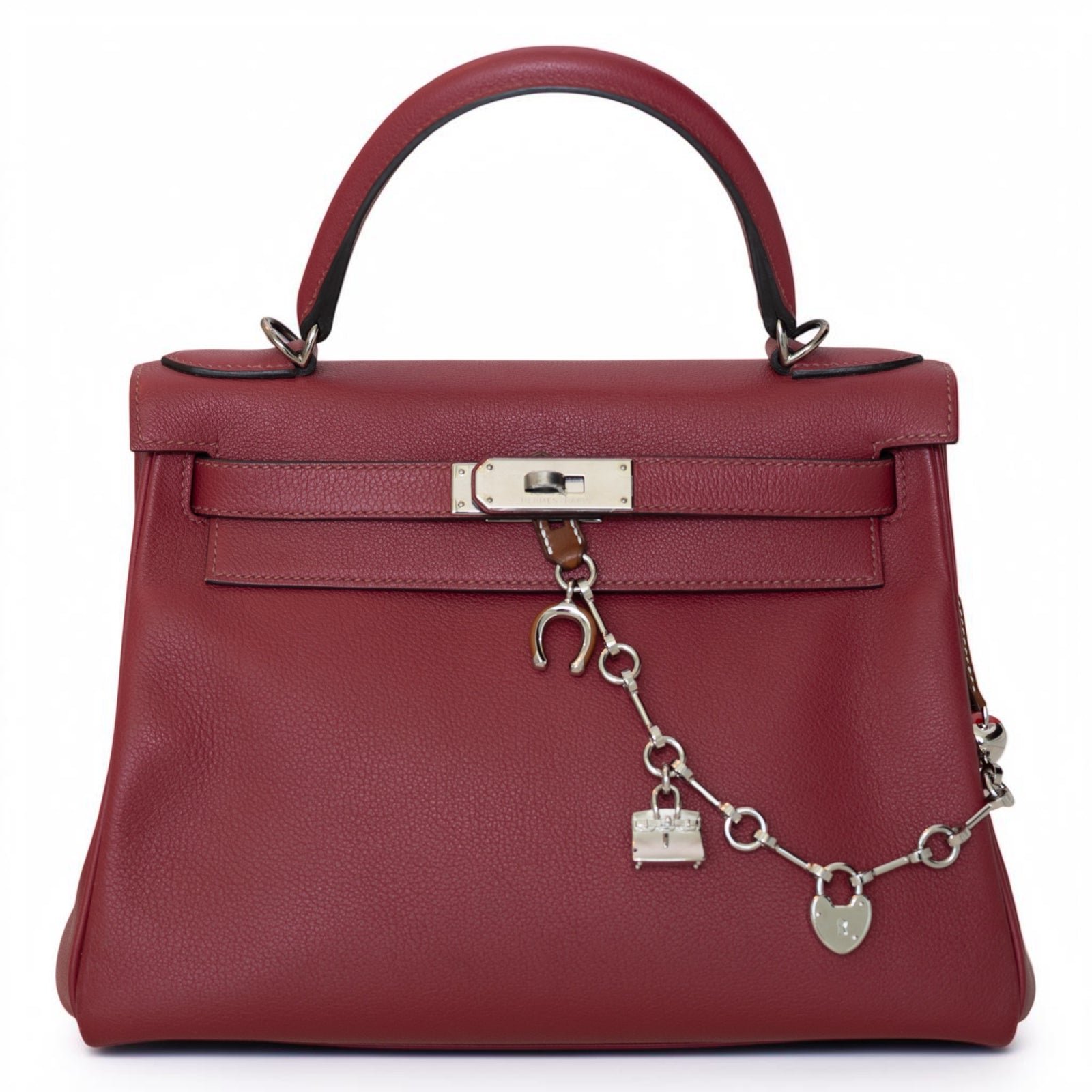Hermes Hermès Kelly 28 Retourne Rubis Evergrain Palladium Hardware