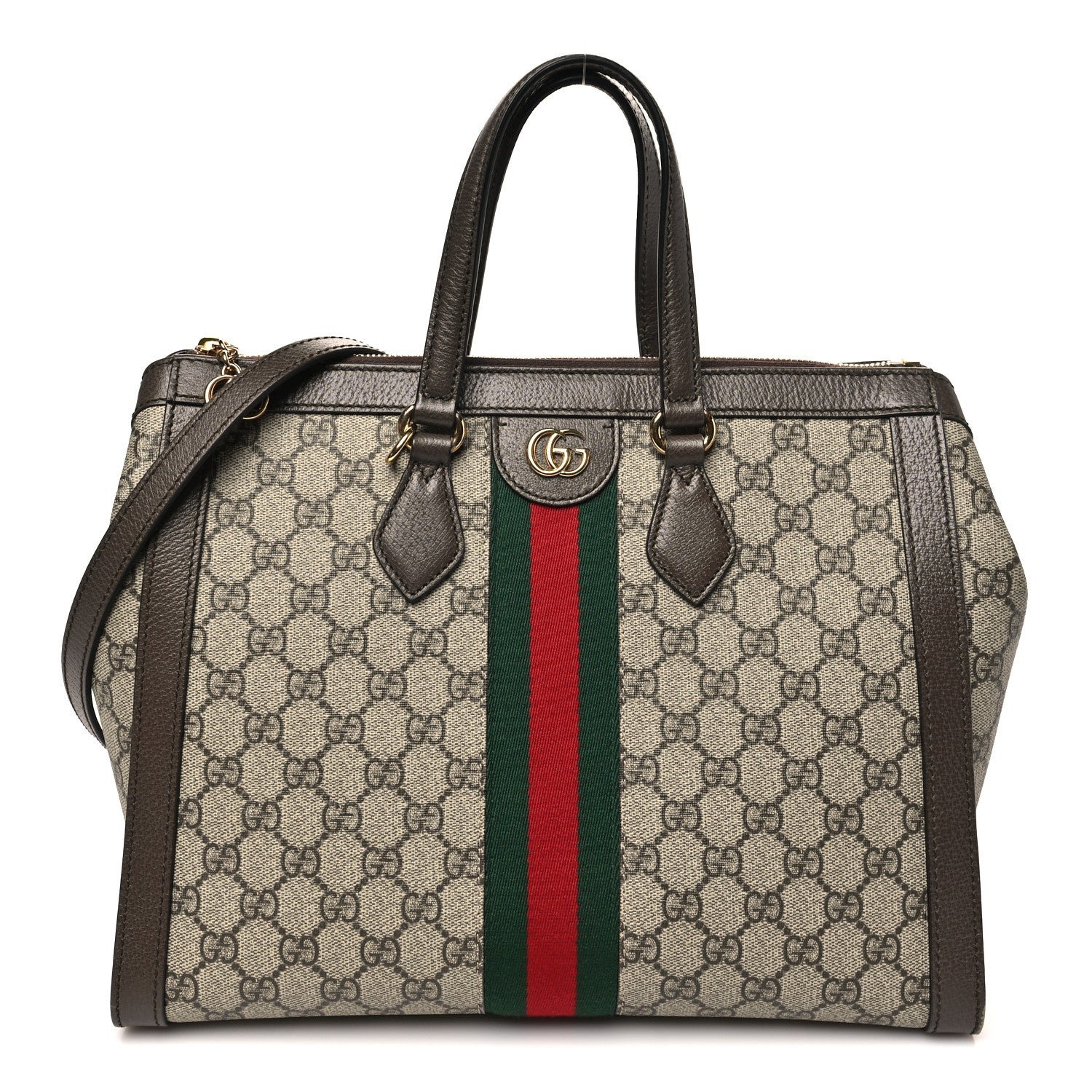 Gucci GG Supreme Monogram Web Medium Ophidia Tote Bag Brown