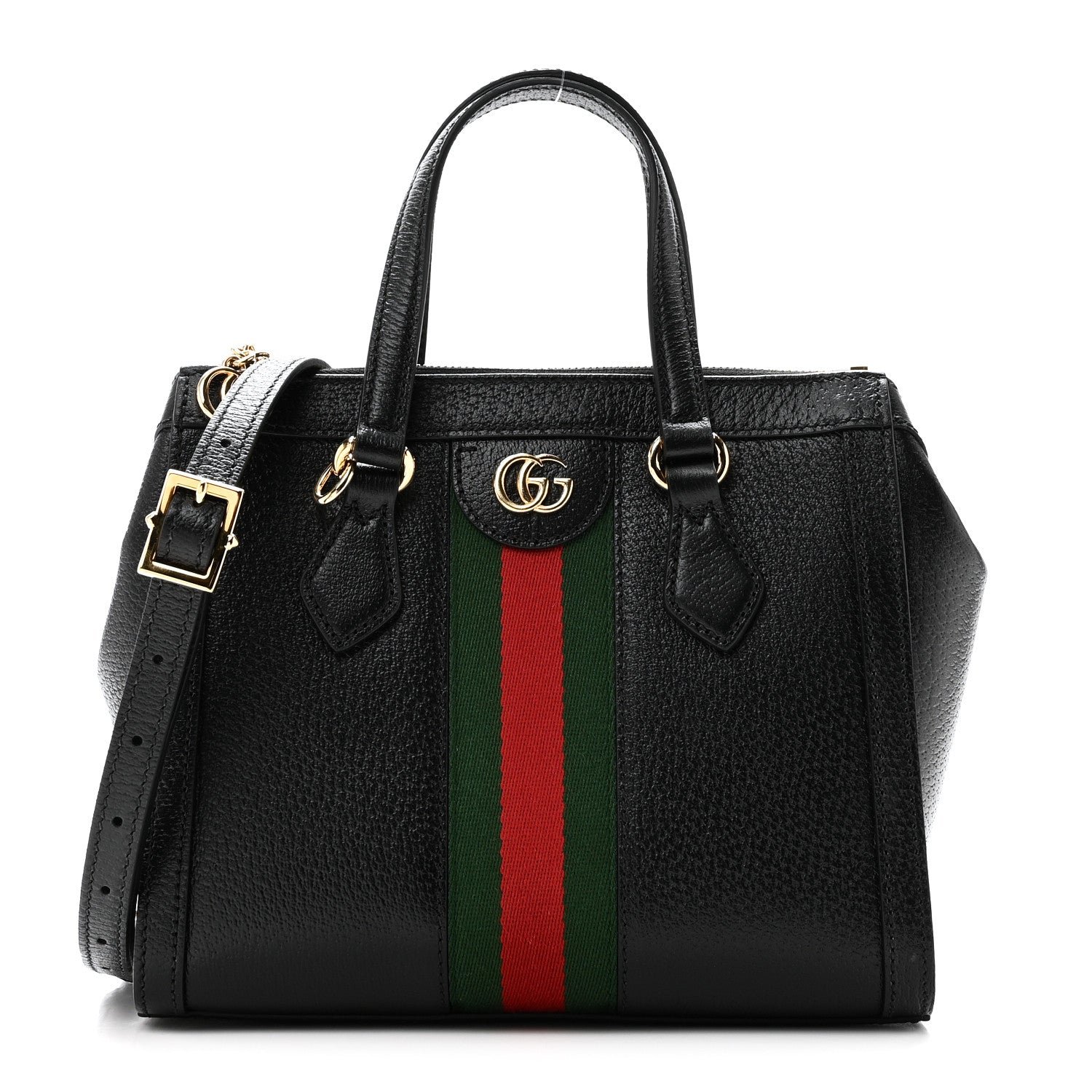 Gucci Textured Calfskin Web Small Ophidia Tote Bag Black