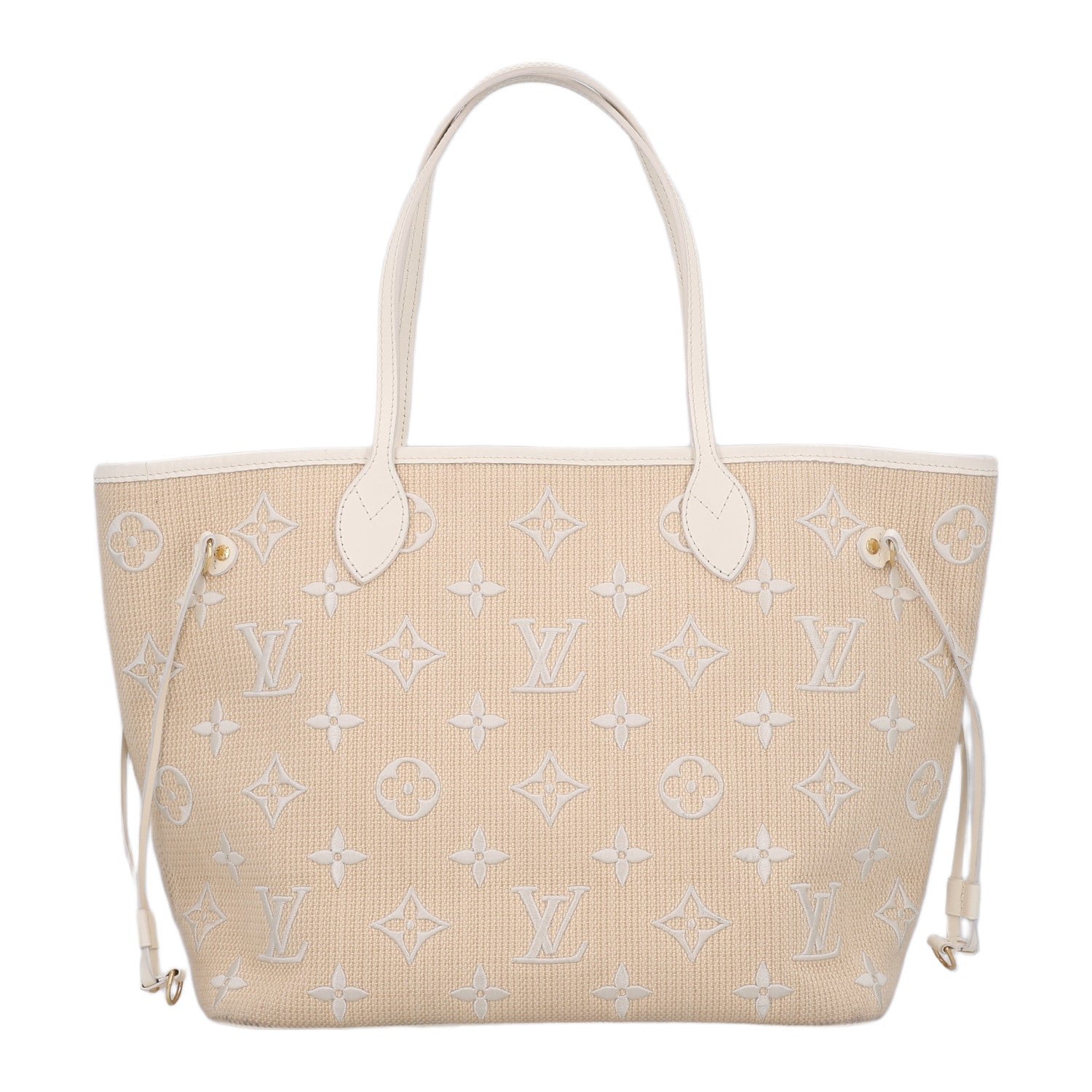 Louis Vuitton Cotton Monogram Embroidered Neverfull MM Beige White