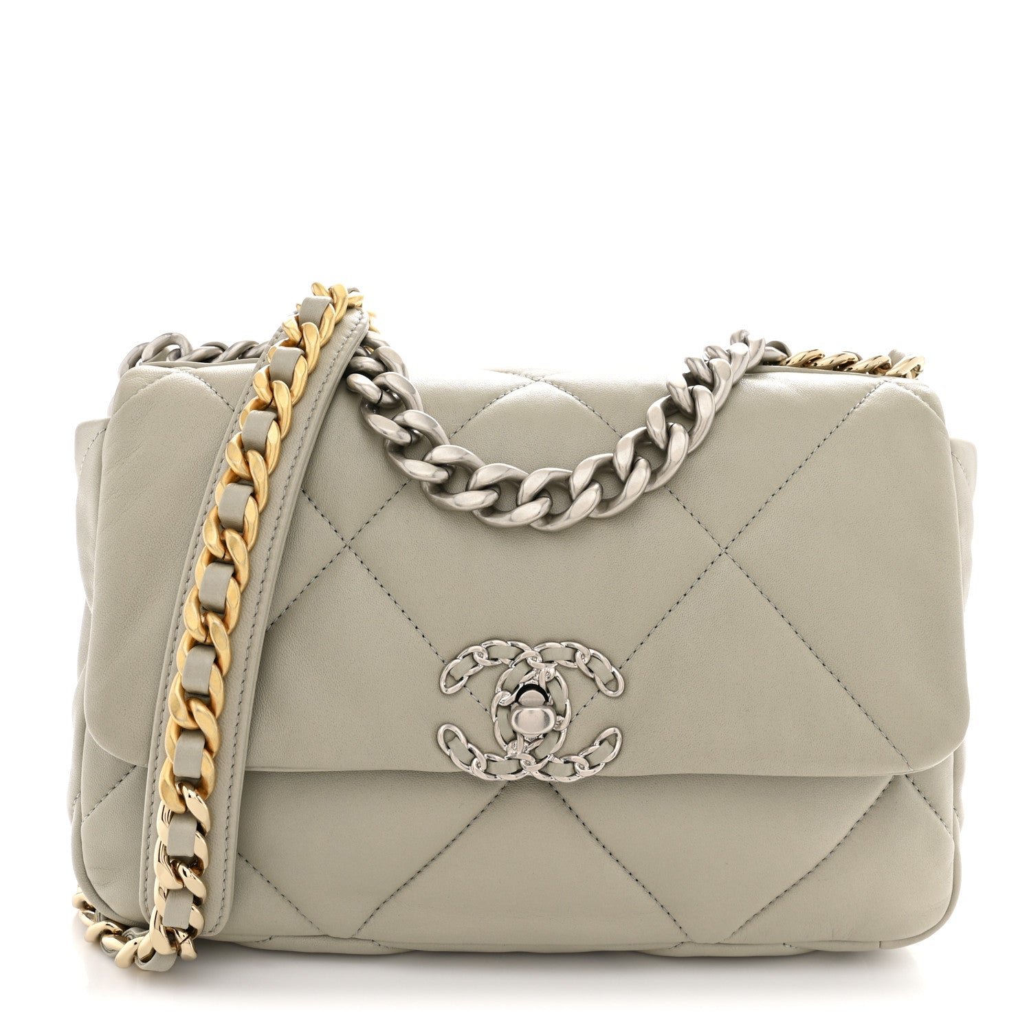 Chanel Lambskin Quilted Medium Chanel 19 Flap Light Grey