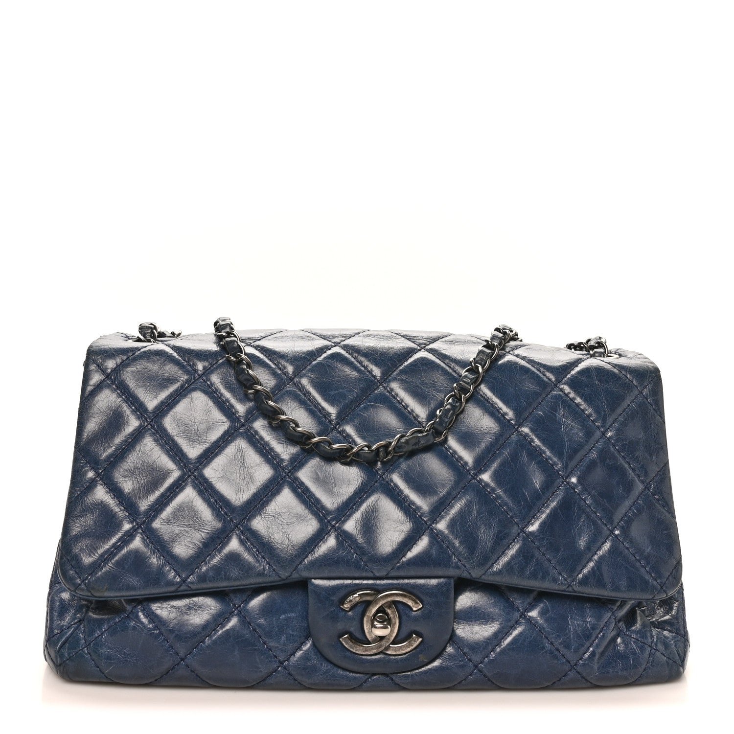 Chanel Glazed Calfskin Quilted Large Coco Soft Flap Navy