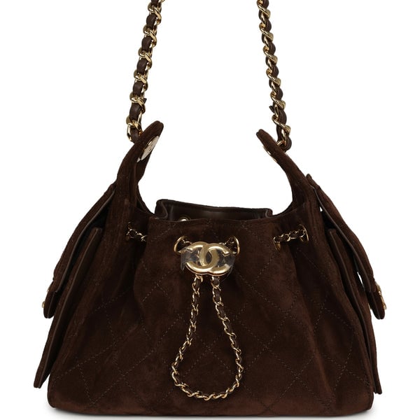 Chanel Mini 25 Hobo Bag Dark Brown Suede Gold Hardware
