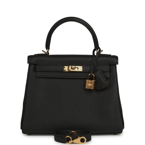 Hermes Hermes Kelly Retourne 25 Black Togo Gold Hardware