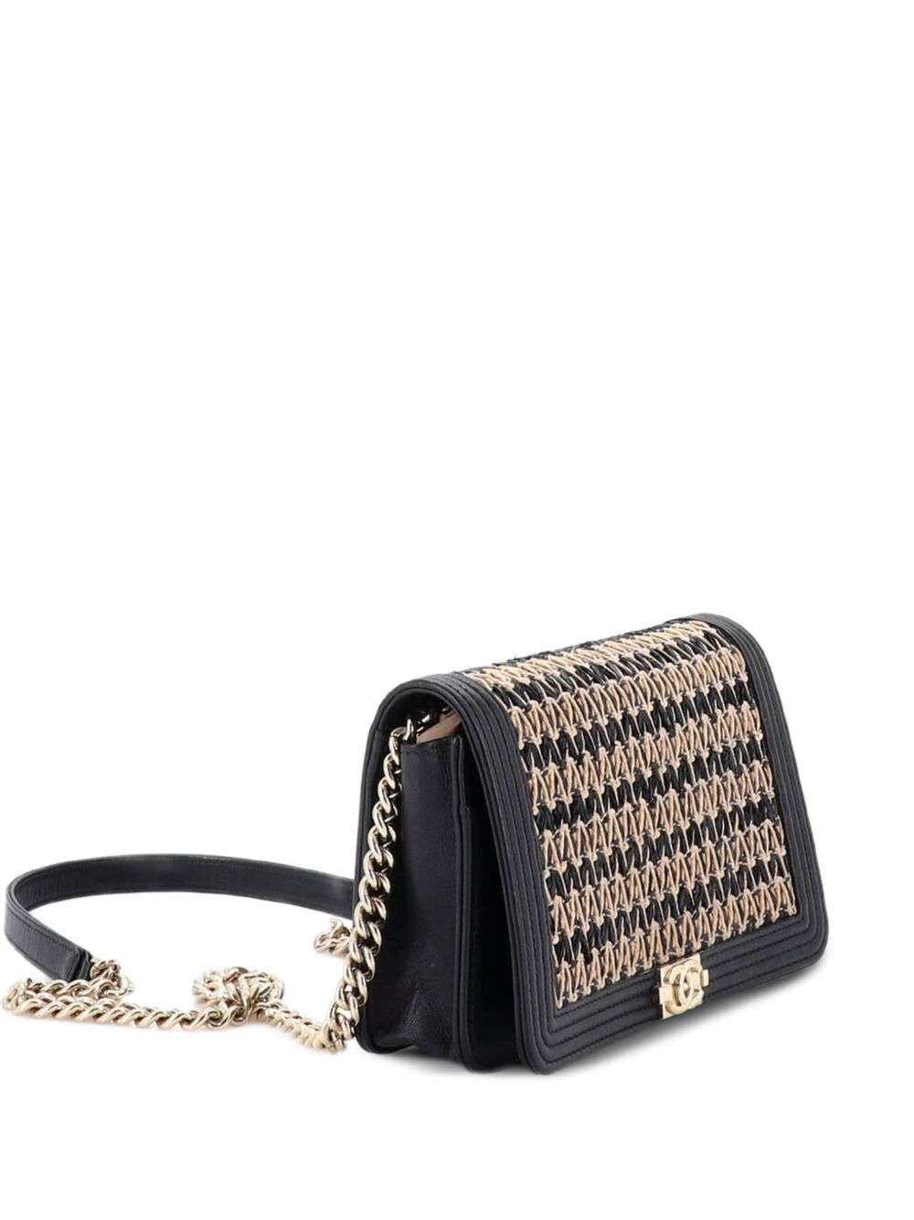 Boy Wallet on Chain Chevron Woven Raffia and Leather shoulder bag