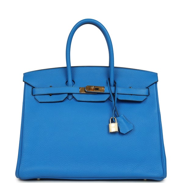 Hermes Pre-owned Hermes Birkin 35 Bleu Hydra Clemence Gold Hardware