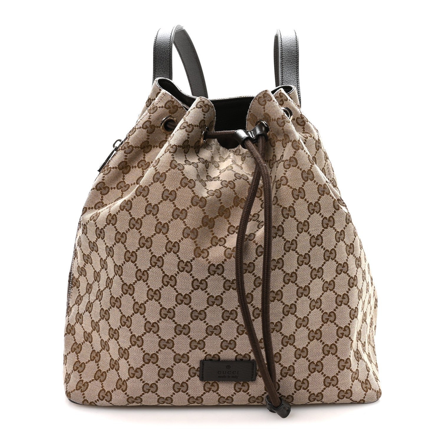 Gucci Monogram Dollar Calfskin O Drawstring Backpack Beige Ebony Testa di Moro Dark Chocolate