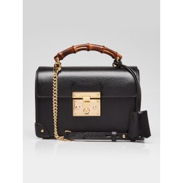 Gucci Black Leather Padlock Small Bamboo Shoulder Bag