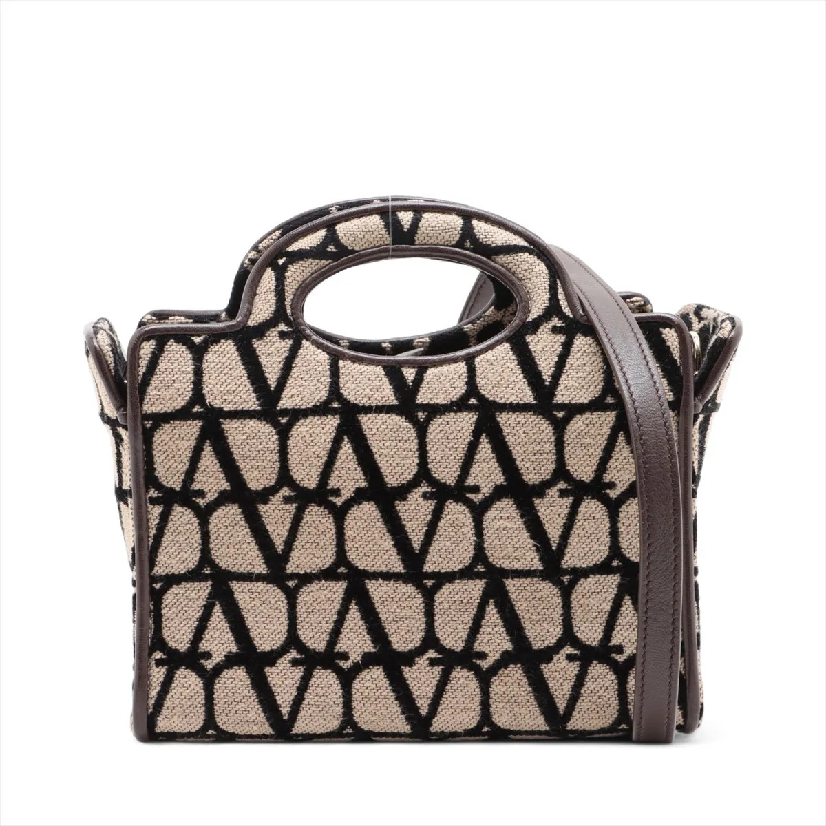 Valentino Garavani Toile iconograph canvas x leather 2 Way Handbag Brown