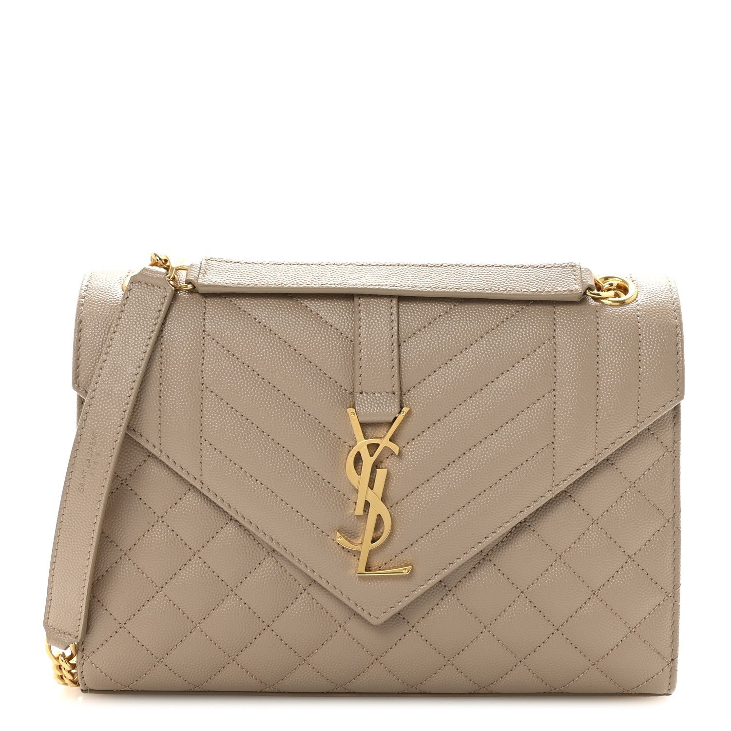 Saint Laurent Grain De Poudre Textured Mixed Matelasse Medium Triquilt Monogram Satchel Dark Beige