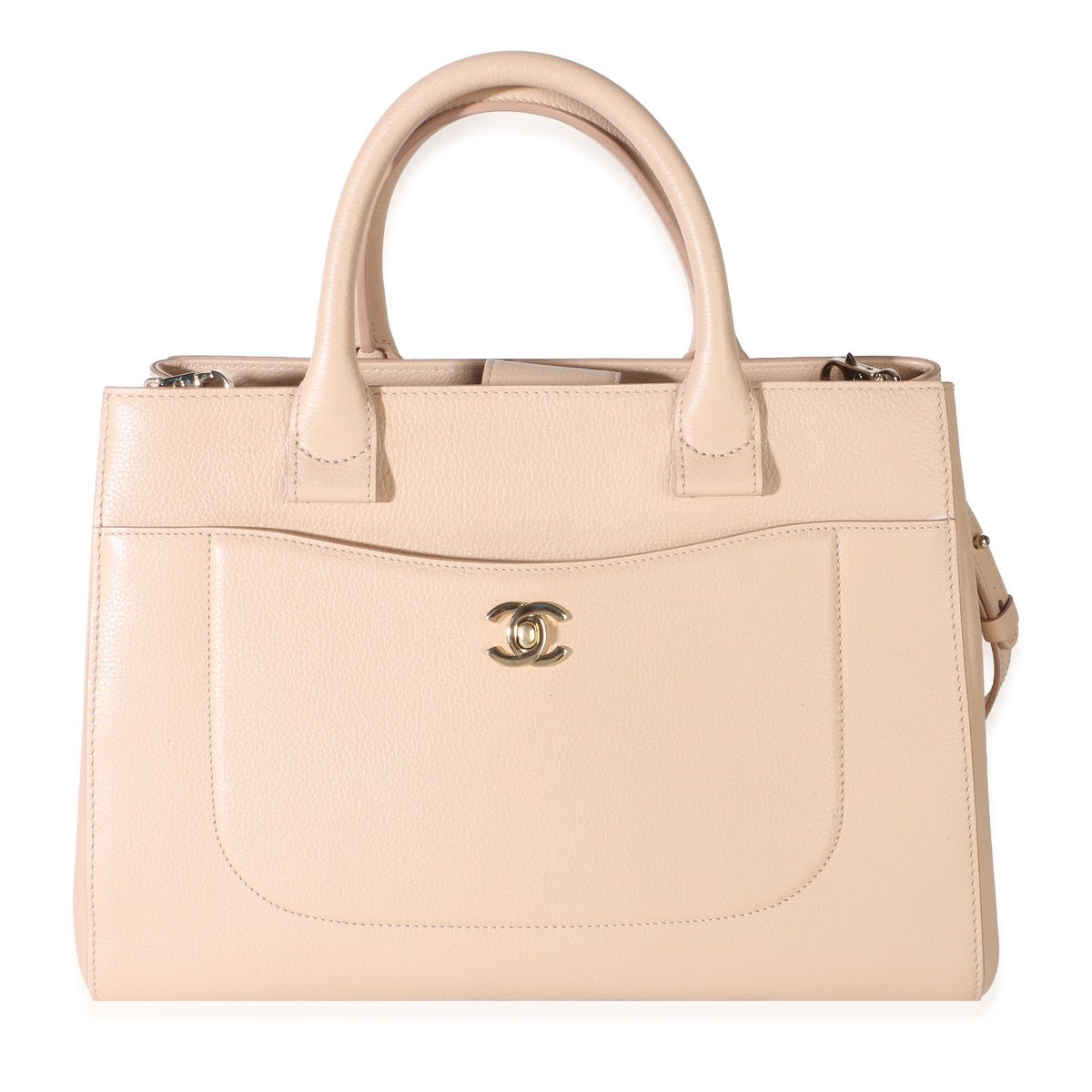 Light Beige Grained Calfskin Medium Neo Executive Shopper Tote