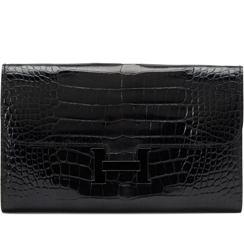 Hermes Black Shiny Alligator So Black Constance Long Wallet PVD Hardware, 2016
