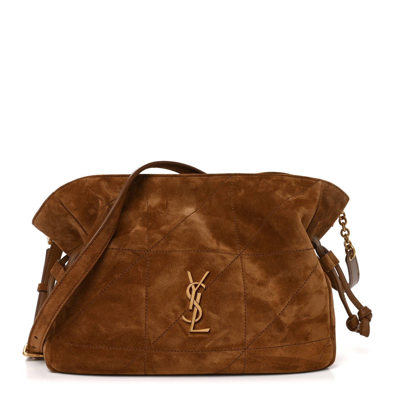 Saint Laurent Suede Monogram Medium Jamie Shoulder Pouch Bag Caramel Cognac