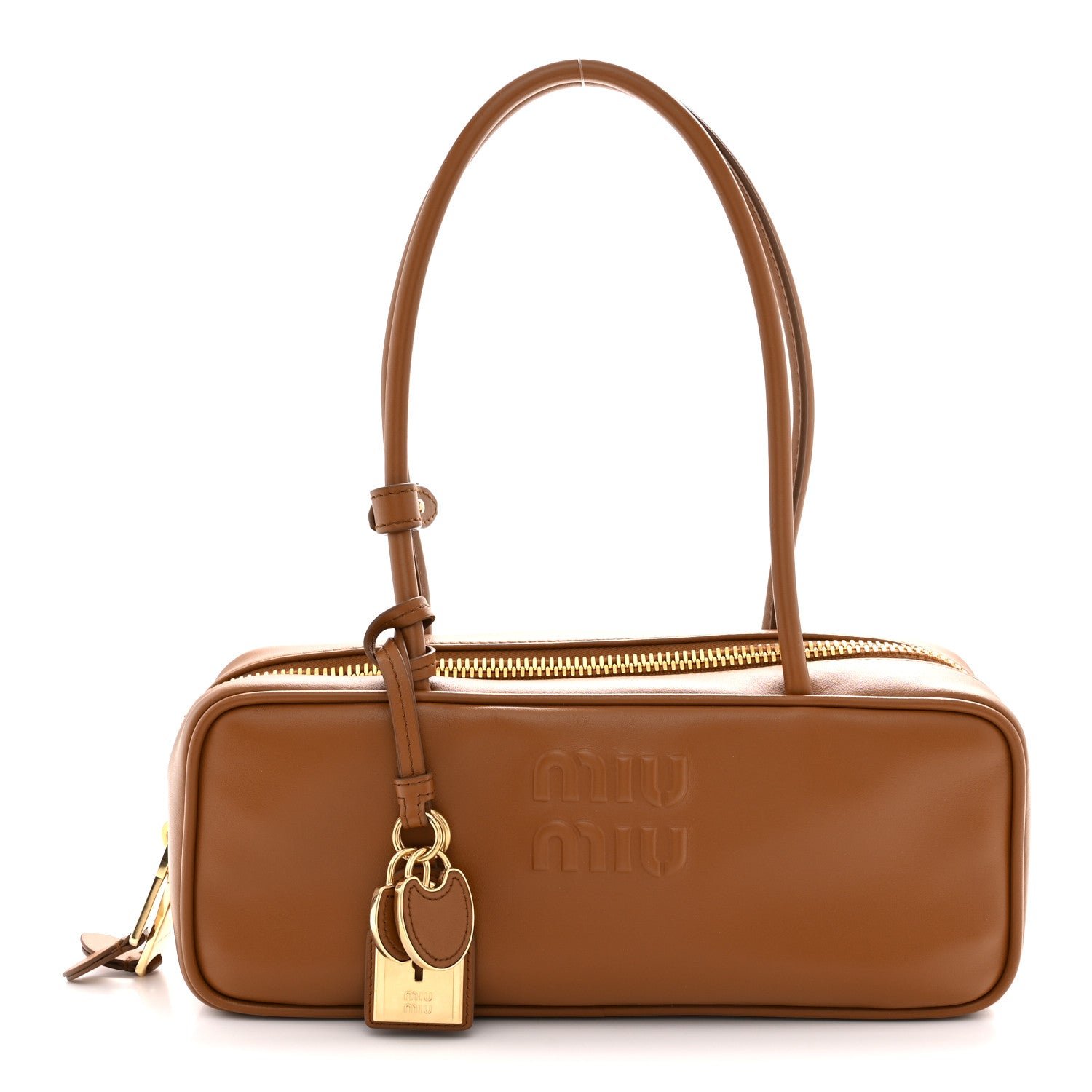 Miu Miu Calfskin Softy Small Beau Contrast Top Handle Bag Cognac