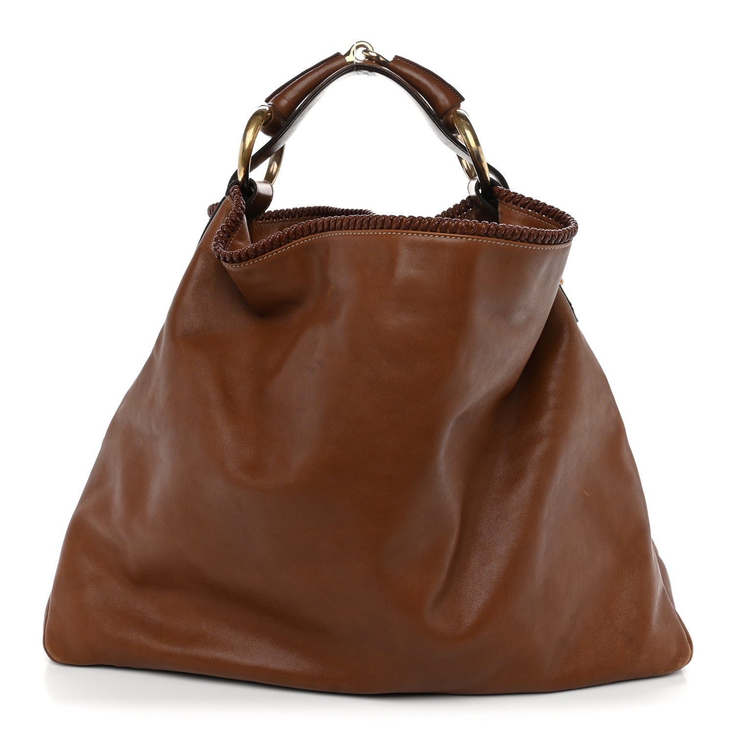 Gucci Calfskin Large Horsebit Chain Hobo Brown