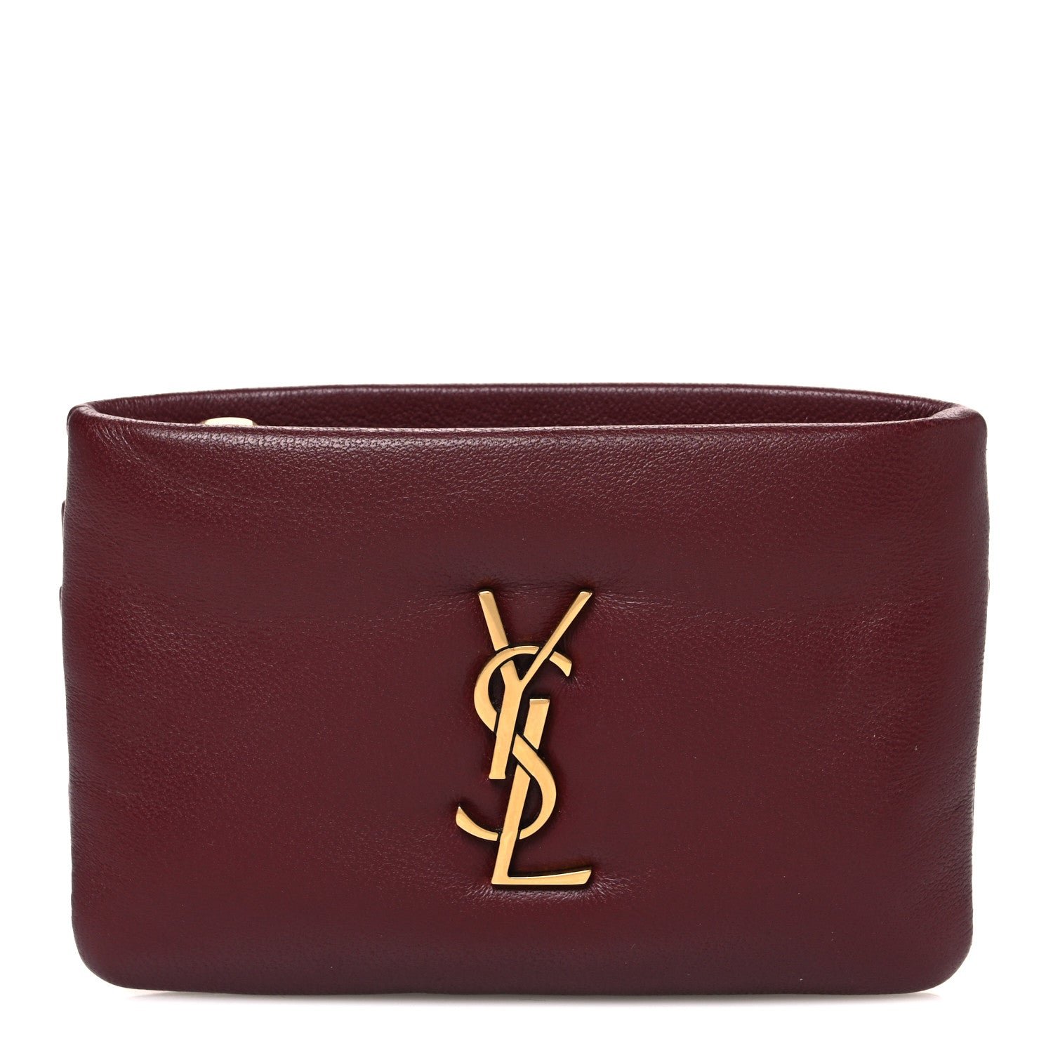 Saint Laurent Padded Lambskin Monogram Zip Card Holder Rouge Merlot