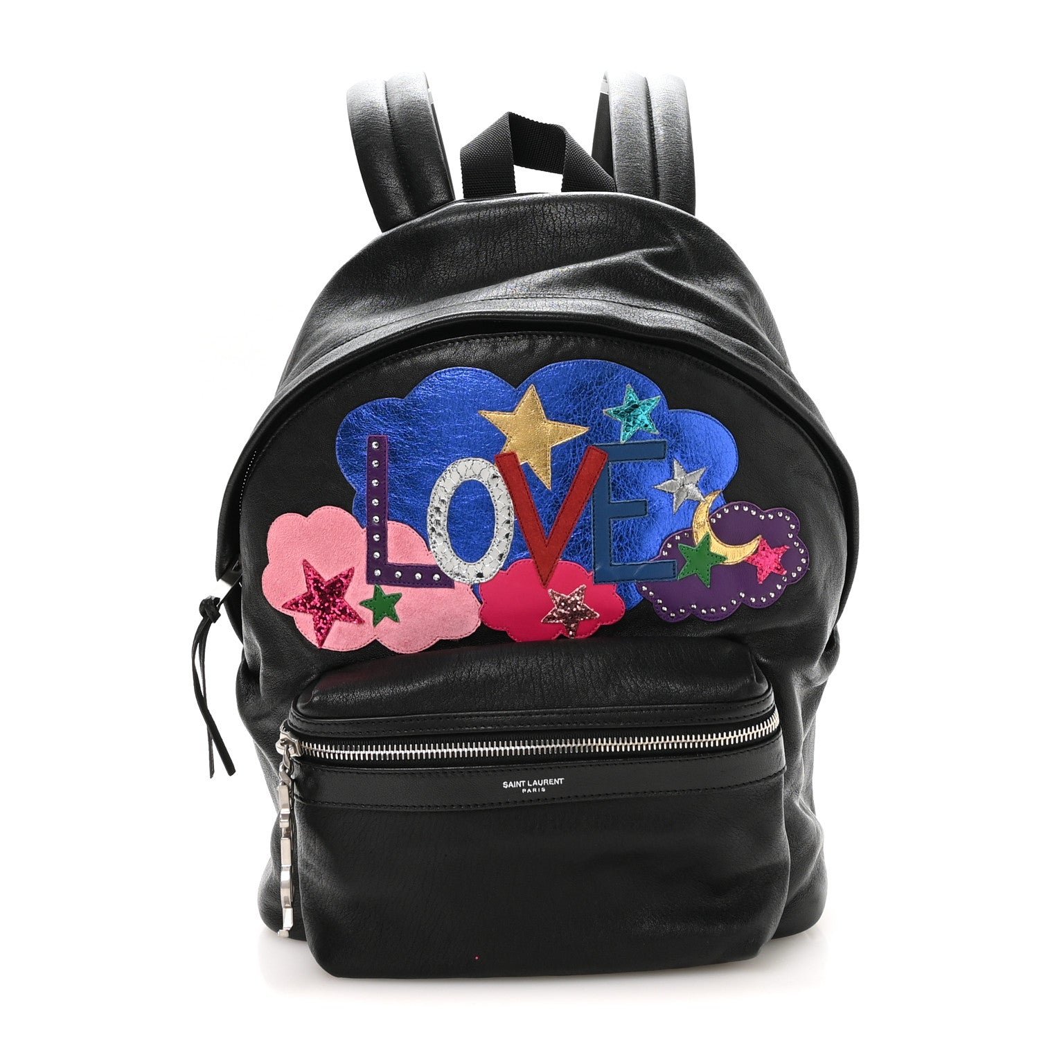 Saint Laurent Sheepskin Love Appliqué Mini City Backpack Black