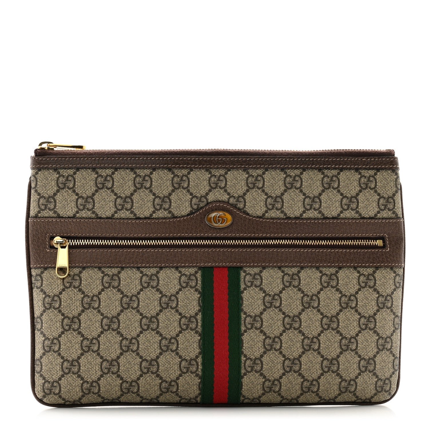 Gucci GG Supreme Monogram Large Ophidia Pouch Clutch Brown