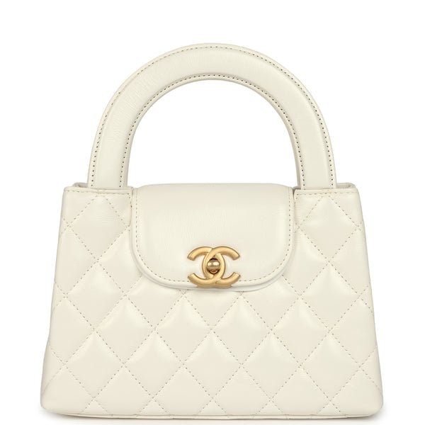 Chanel Small Kelly Shopper White Shiny Aged Calfskin Brushed Gold Hardware