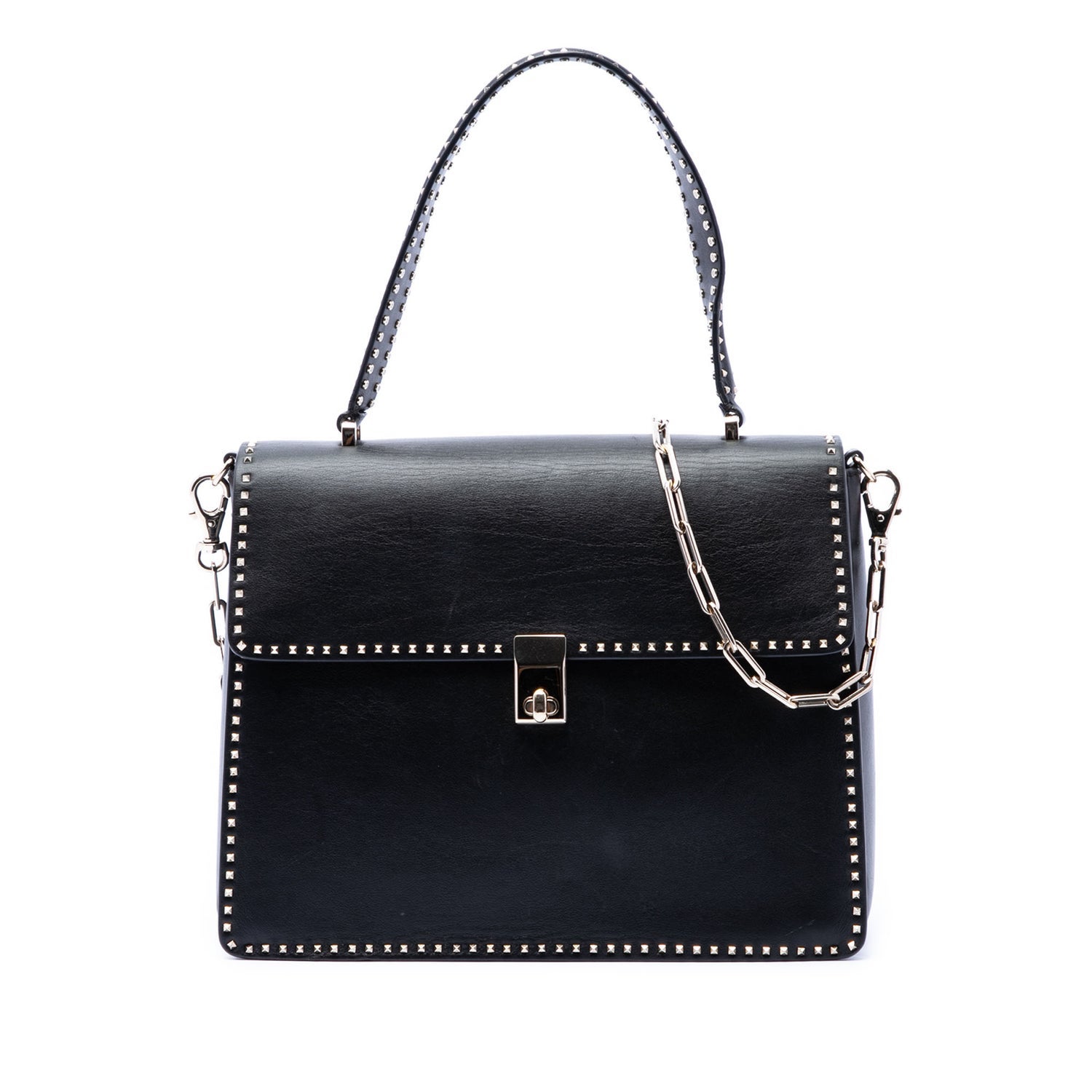 Calf Leather Leather Rockstud Top Handle Bag