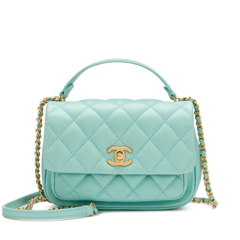 Light Blue Green Quilted Lambskin Small Day Trip Aged Gold Hardware, 2019