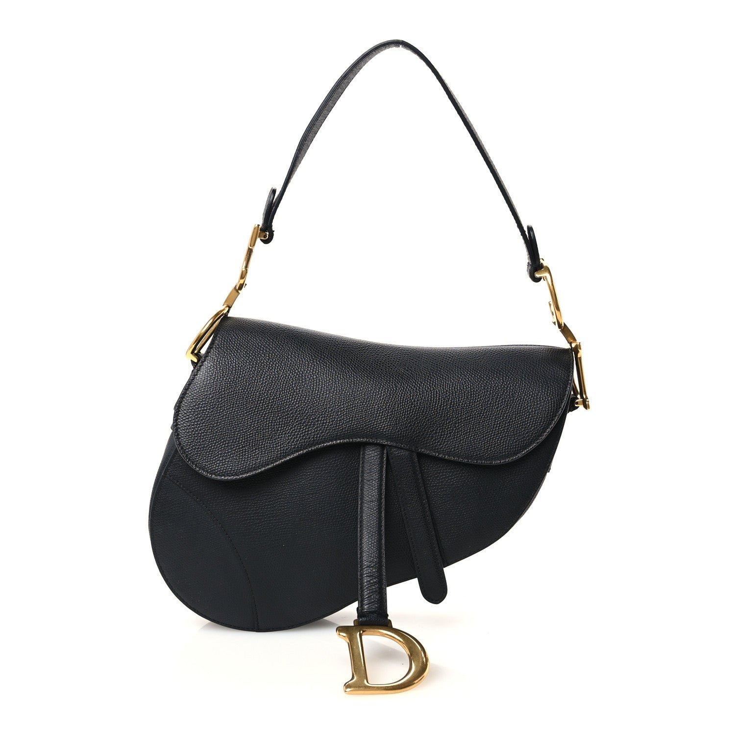Christian Dior Grained Calfskin Saddle Bag Black