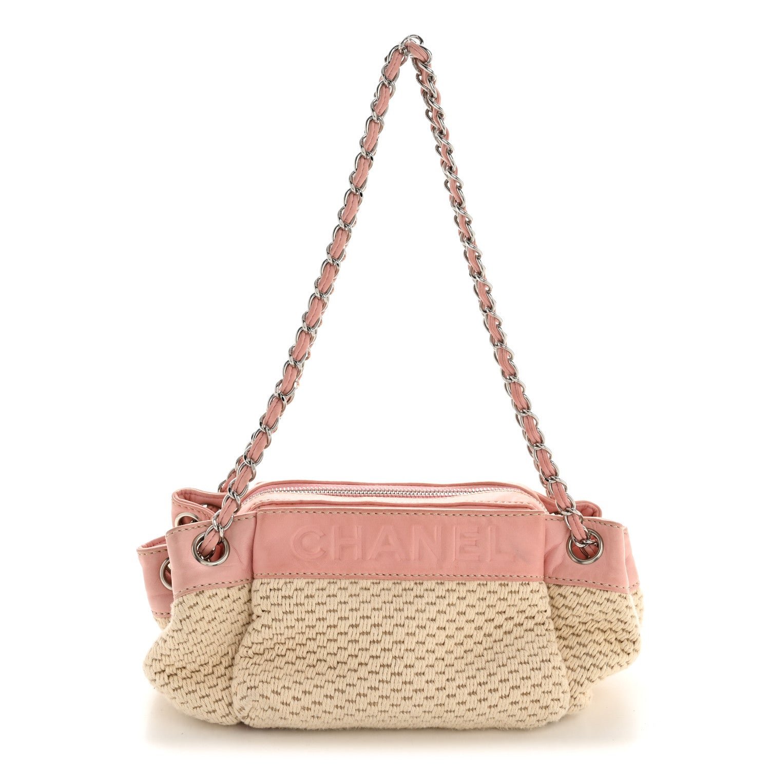 Chanel Canvas Woven Lambskin Lax Accordion Hobo Pink