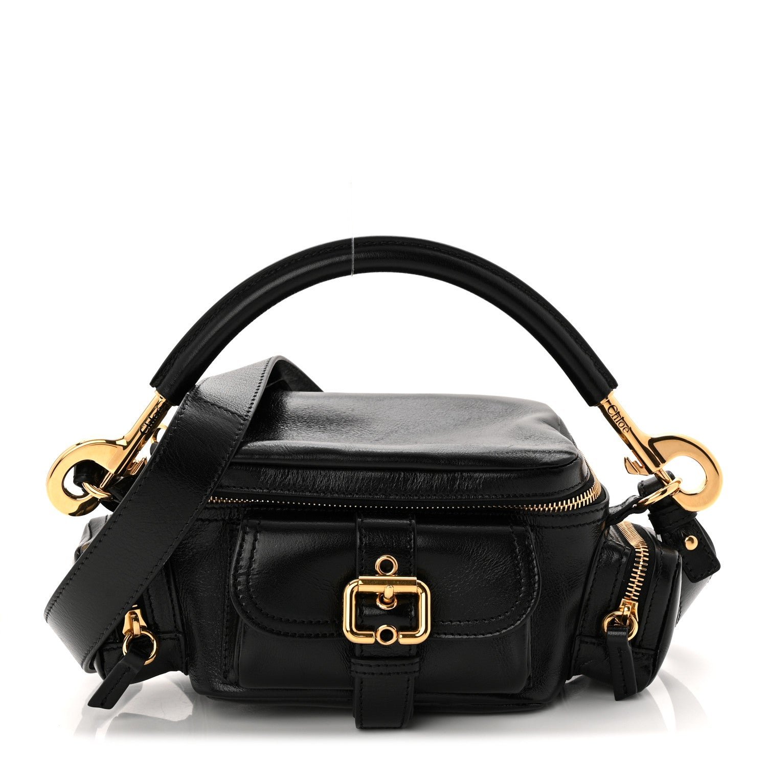 Chloe Chloe Shiny Buffalo Small Double Carry Camera Bag Black