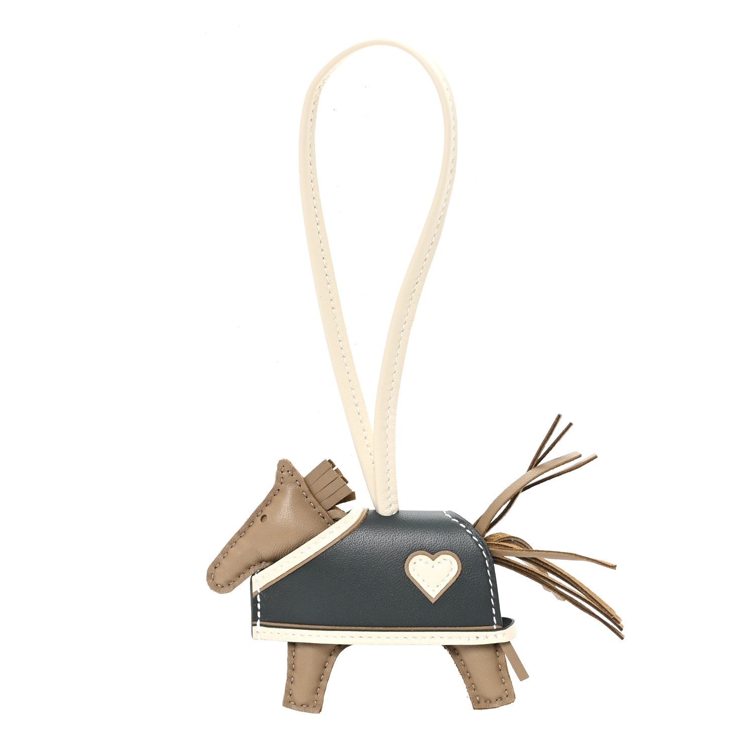 Hermes Milo Lambskin Grigri Rodeo Robeo Coeur Bag Charm PM Beige Marfa Craie Vert Mangrove