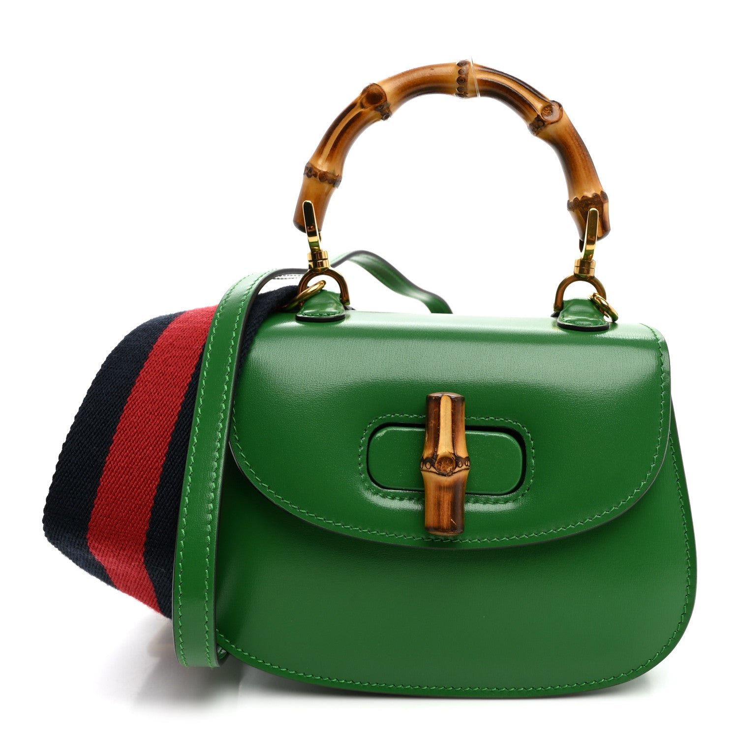 Gucci Boarded Dyana Lux Calfskin Web Small Bamboo 1947 Top Handle Bag Spring Green