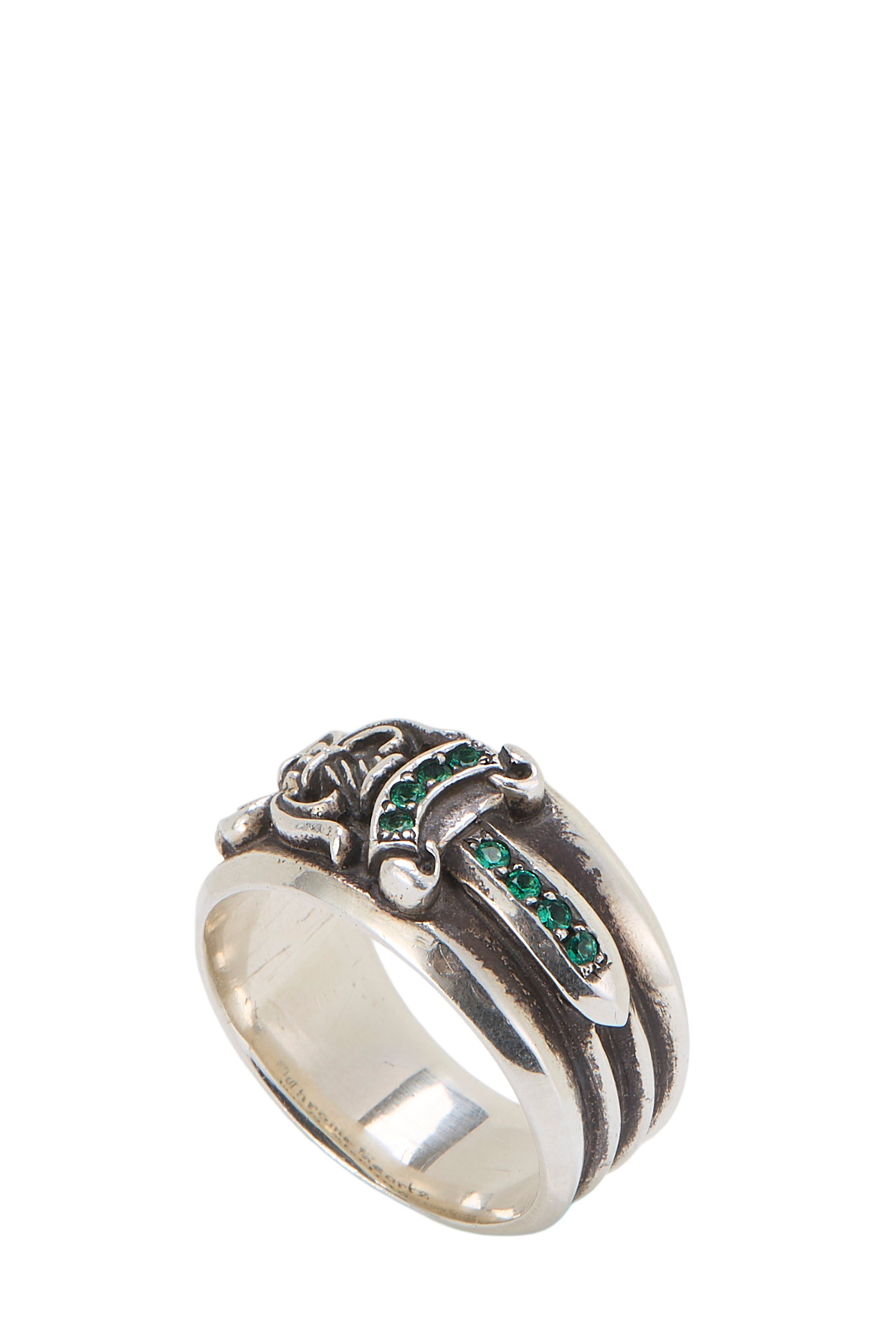 Chrome Hearts Sterling Silver Emerald Dagger Ring