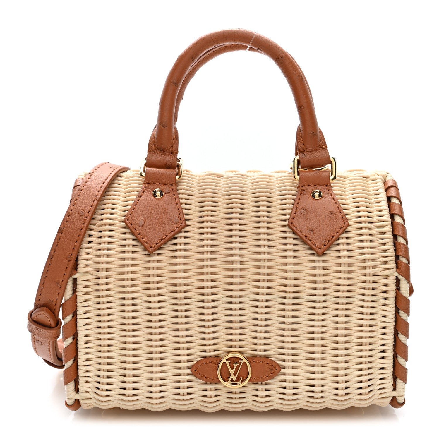 Louis Vuitton Rattan Ostrich Speedy Bandouliere 20 Tan