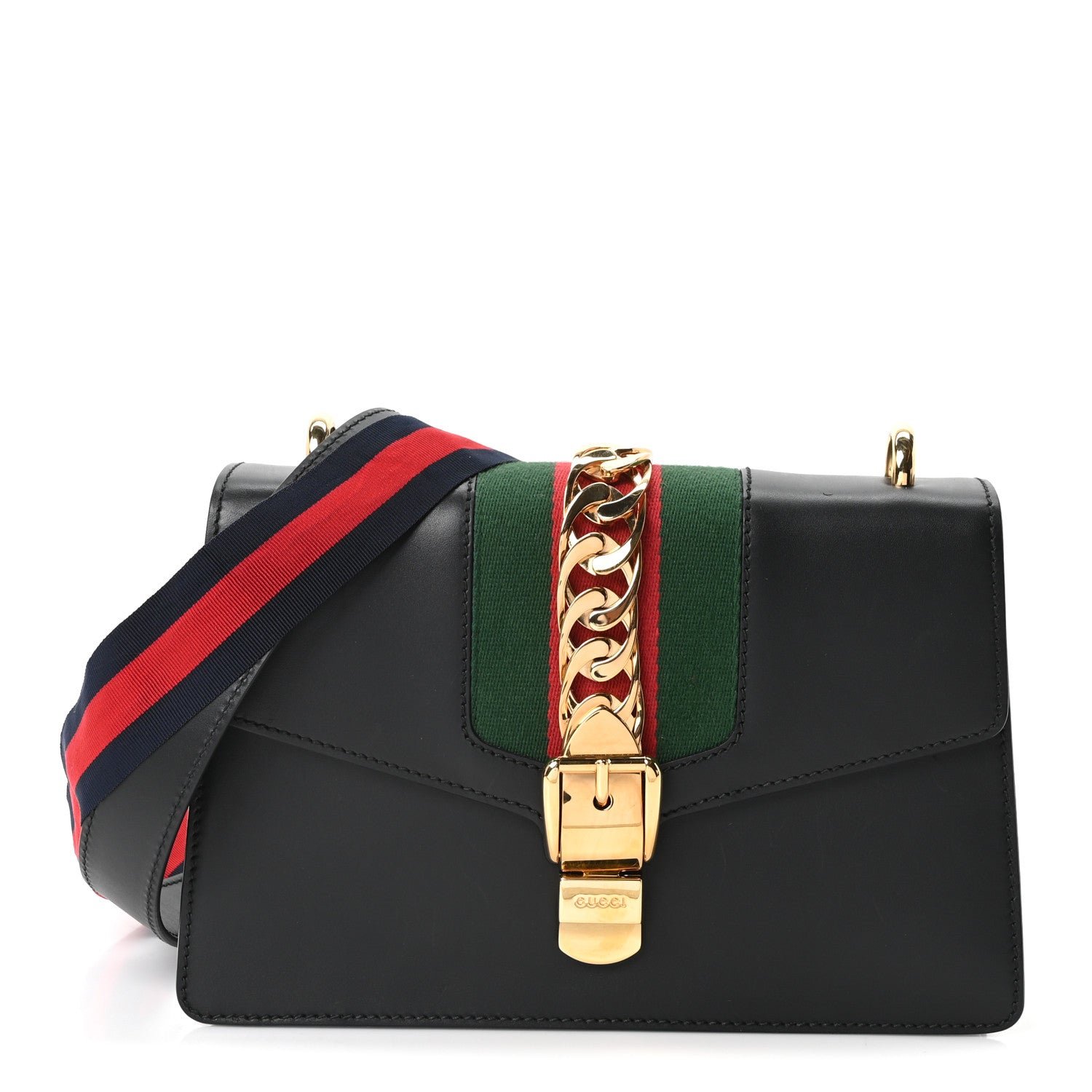 Gucci Calfskin Small Sylvie Shoulder Bag Black