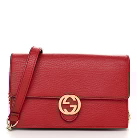 Gucci Dollar Calfskin Interlocking G Chain Wallet Red