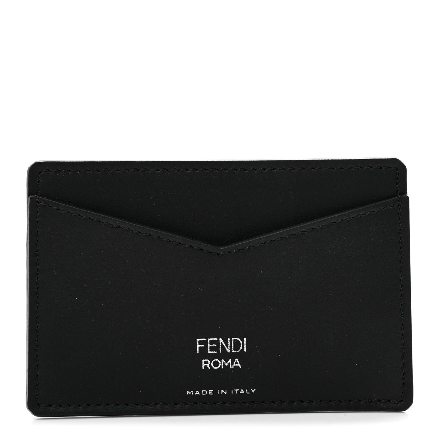Fendi Vitello Century Matte Glazed Fabric FF Card Holder Tobacco Black