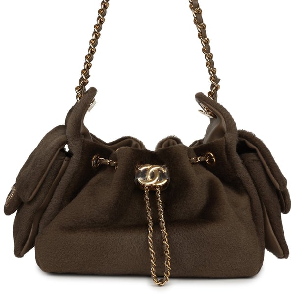 Chanel Mini 25 Hobo Bag Dark Khaki Pony Hair Gold Hardware