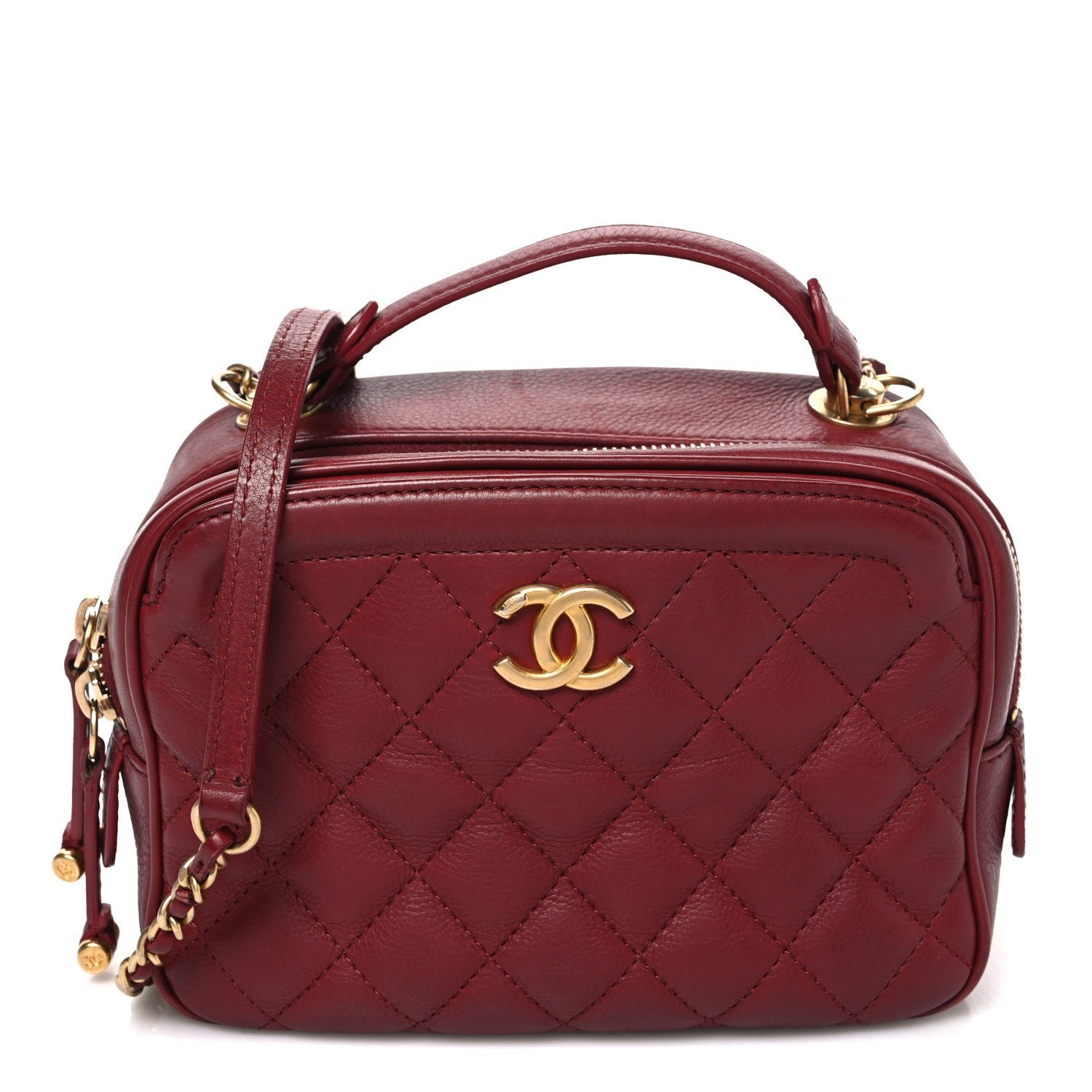 Chanel Calfskin Quilted CC Small Vanity Case Dark Red