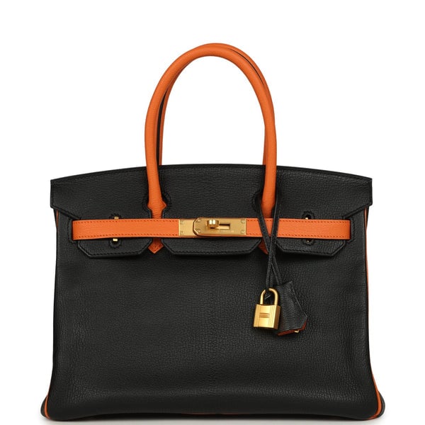 Hermes Pre-owned Hermes Special Order (HSS) Birkin 30 Black and Orange Chevre Brushed Gold Hardware