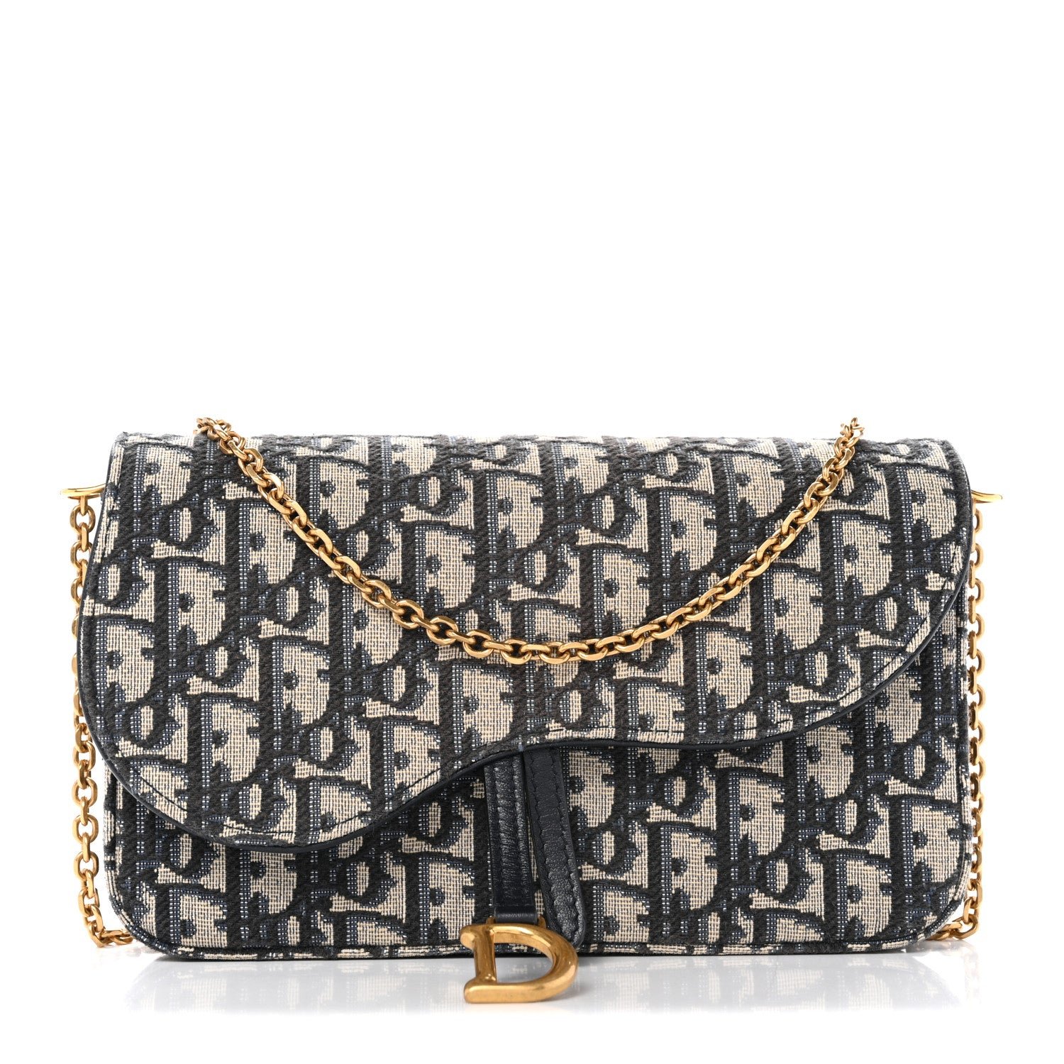 Christian Dior Oblique Saddle Chain Pouch Blue