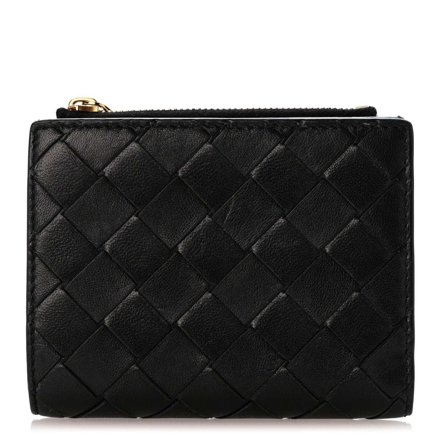 Bottega Veneta Nappa Intrecciato Medium Bi-Fold Zip Wallet Black