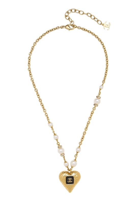 Gold & Black 'CC' Heart Necklace