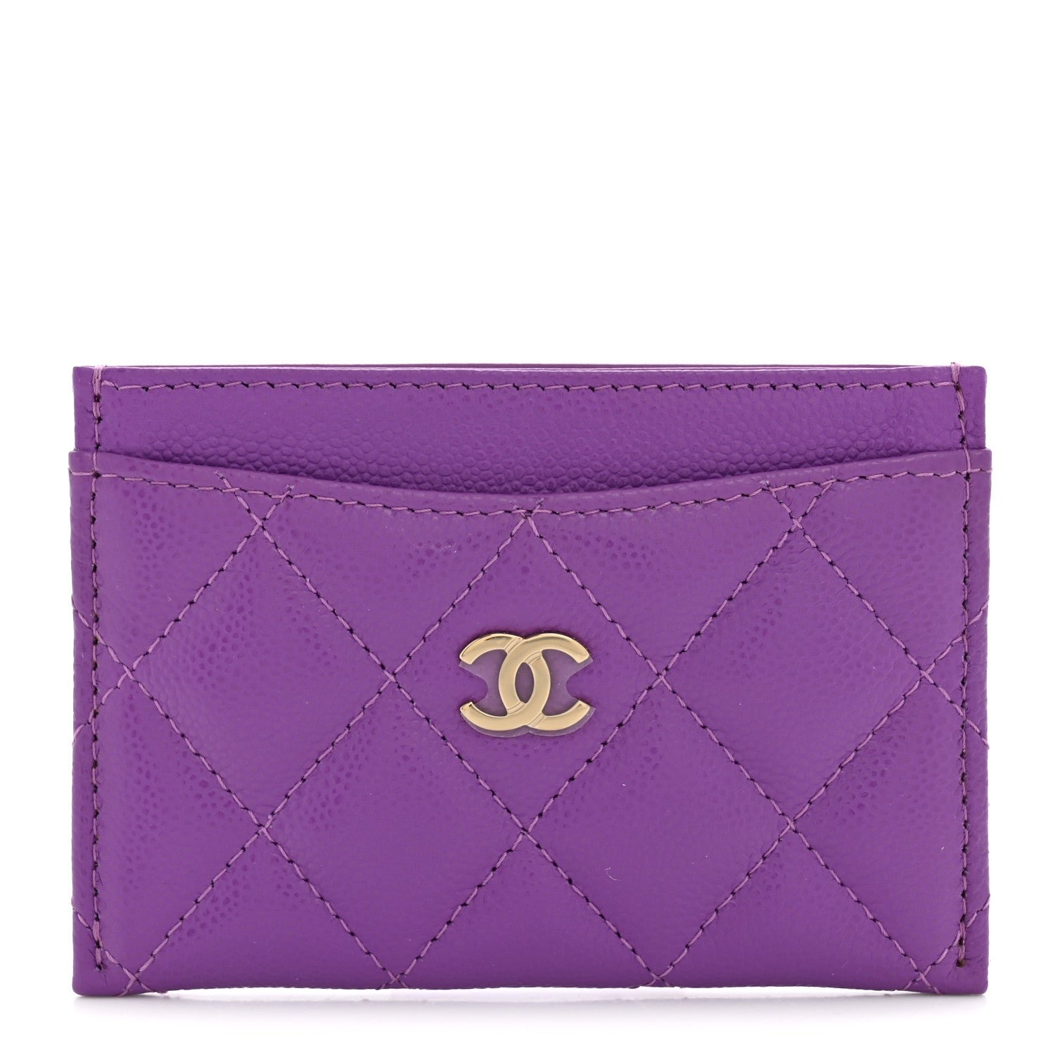 Chanel Caviar Quilted Card Holder Purple