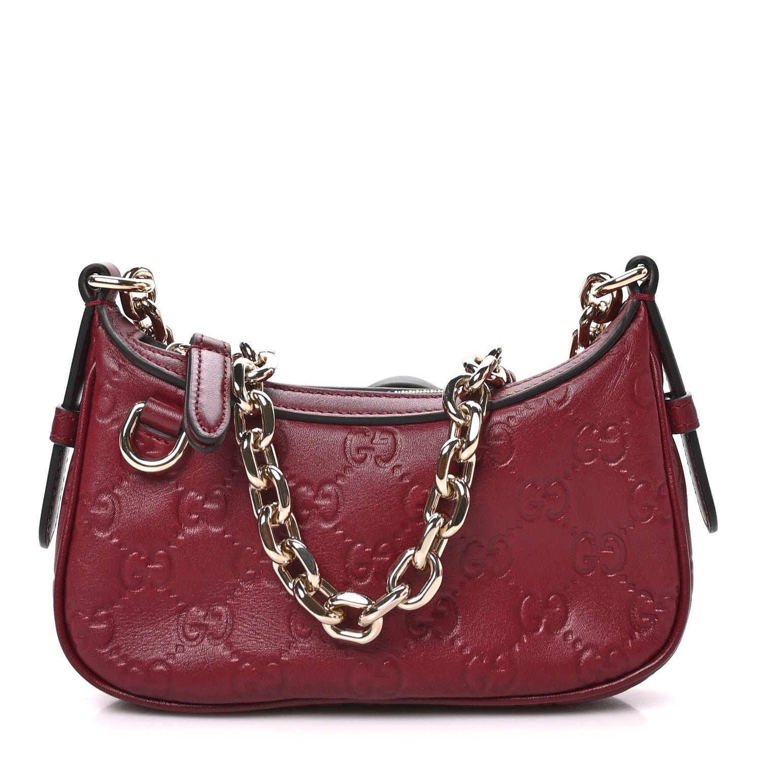 Gucci GG Calfskin Embossed Emblem Mini Shoulder Bag Rosso Ancora