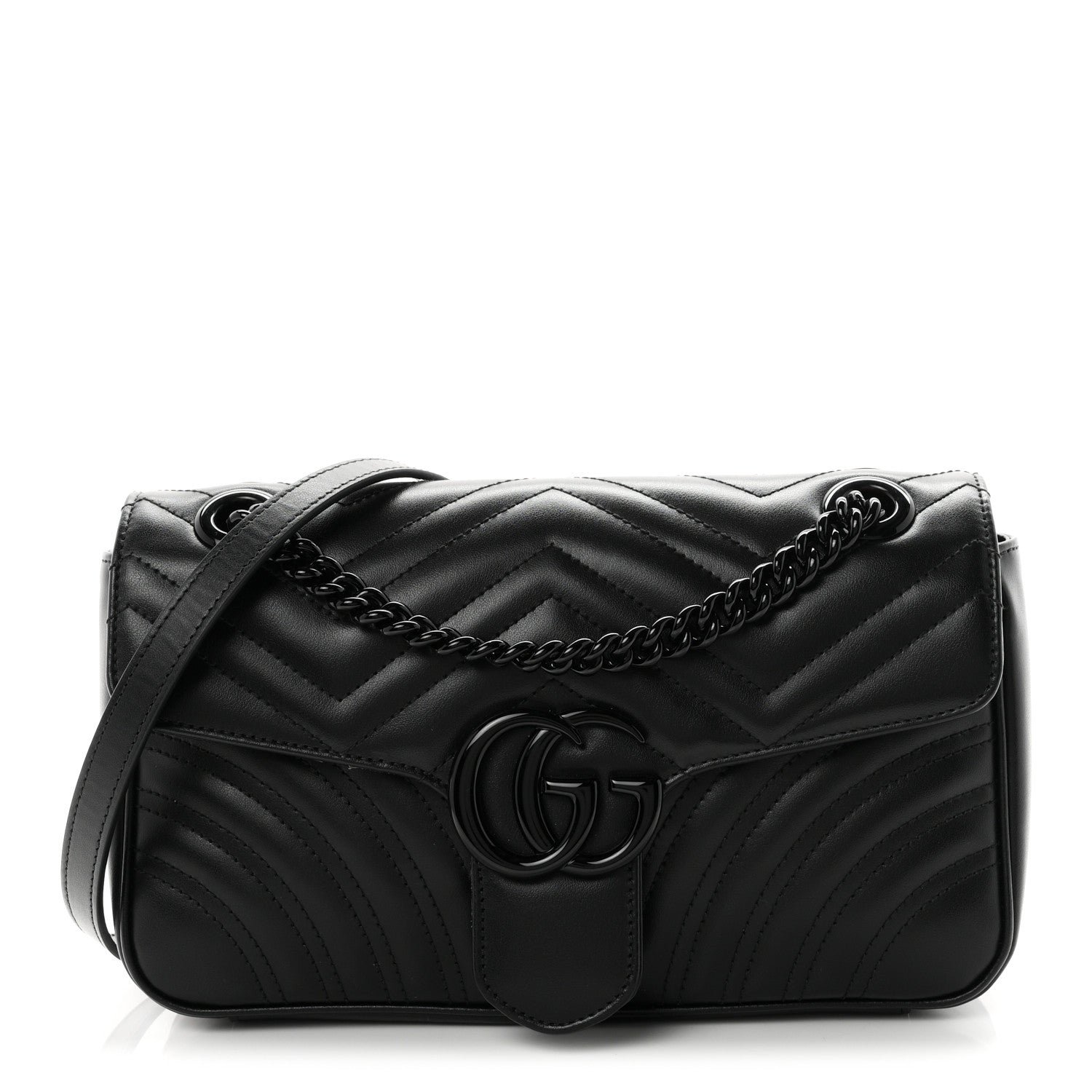 Gucci Calfskin Matelasse Monochrome Small GG Marmont Shoulder Bag Black