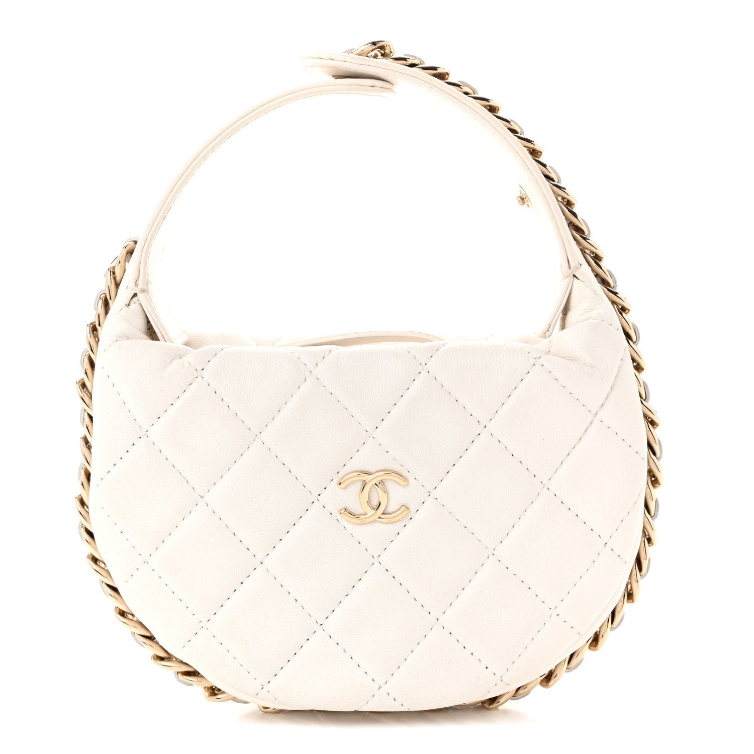Chanel Lambskin Quilted Chain Around Pouch Hobo White