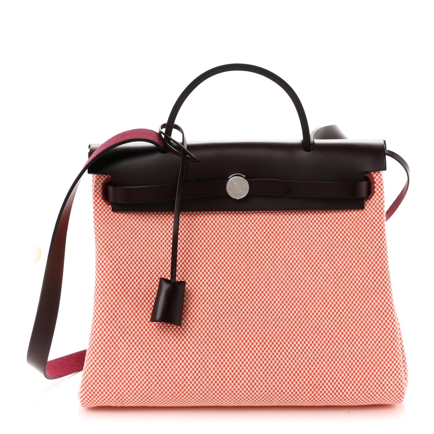 Hermes Criss Viking Vache Hunter Herbag Zip Retourne 31 PM  Ecru Brique Anemone Rouge Sellier
