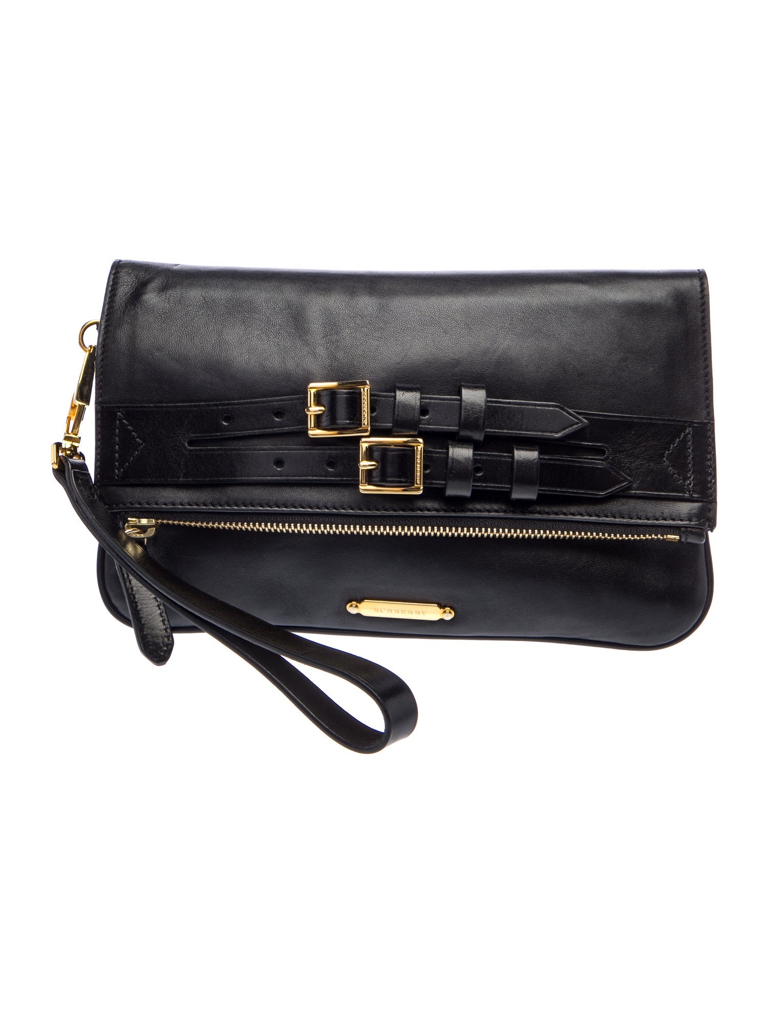Leather Buckle Foldover Wristlet Clutch