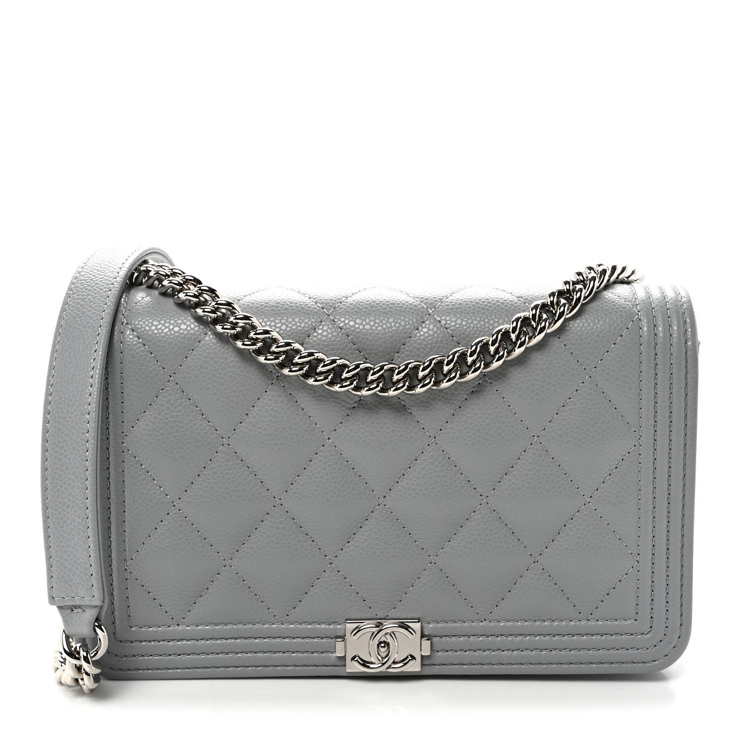 Chanel Caviar Quilted Boy Wallet On Chain WOC Grey